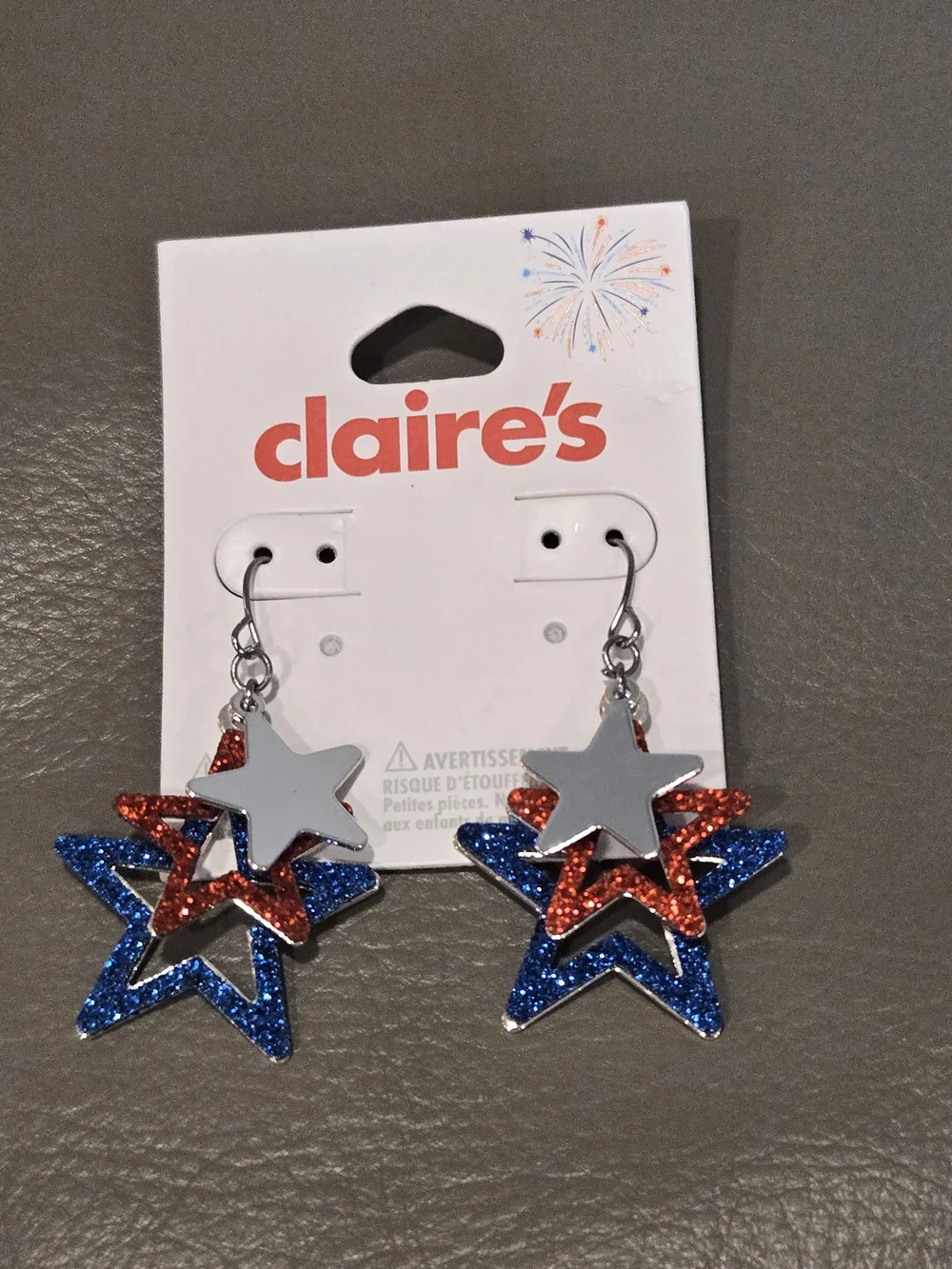 Claire's Red & Blue Star Dangle Earrings for Kids